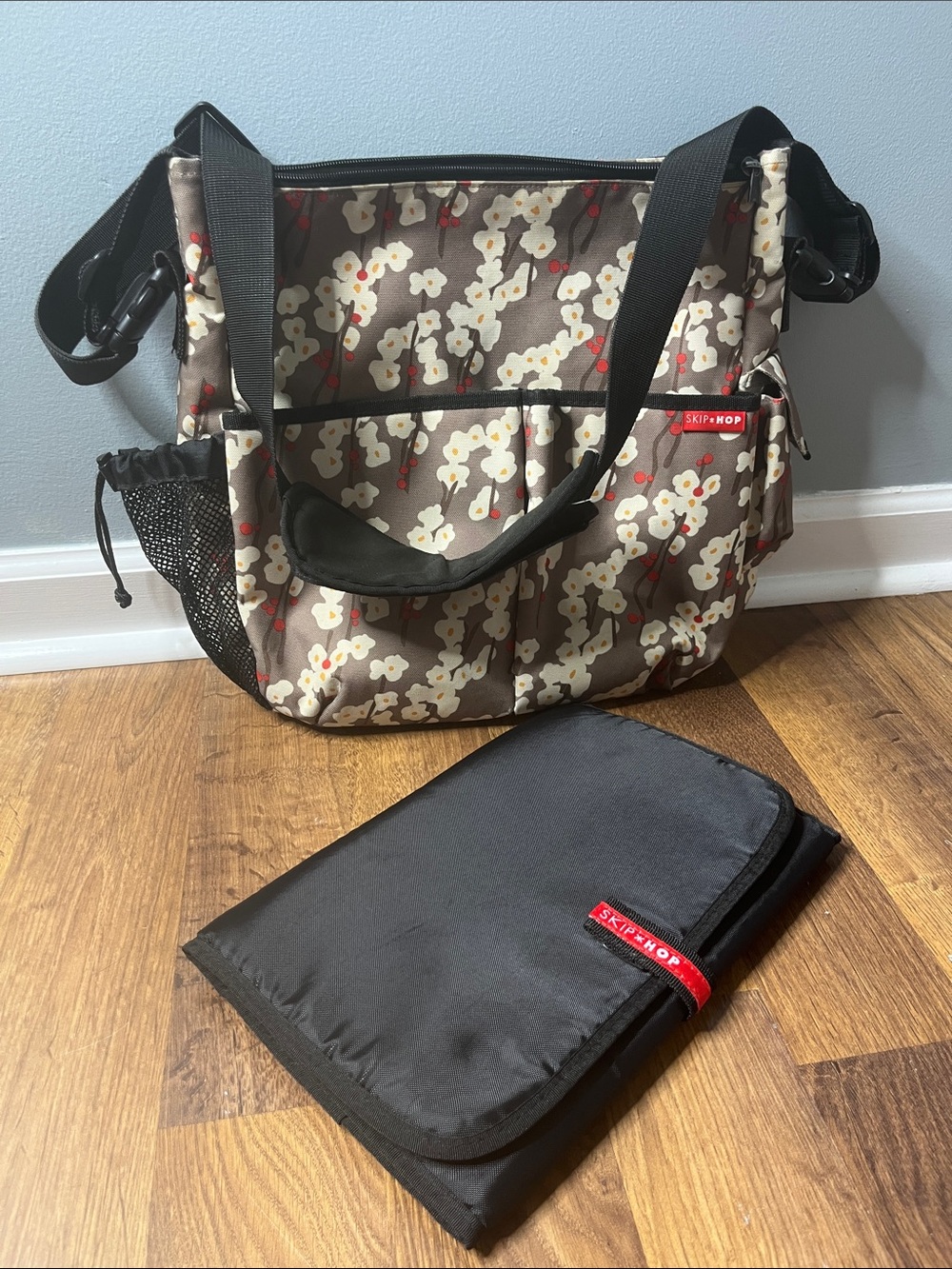 Skip Hop Cherry Blossom Stroller Tote Diaper Bag with Changing Pad